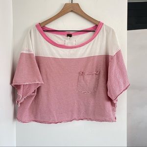 We The Free Crop Top Womens Size M Short Sleeve Crew Neck Casual Stripe Colorful
